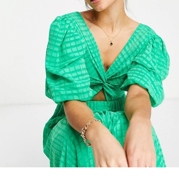 ASOS Yellow Gingham Seersucker Maxi Puffed Sleeves Size Zero 0 EUC (May be NWOT) - Picture 16 of 16